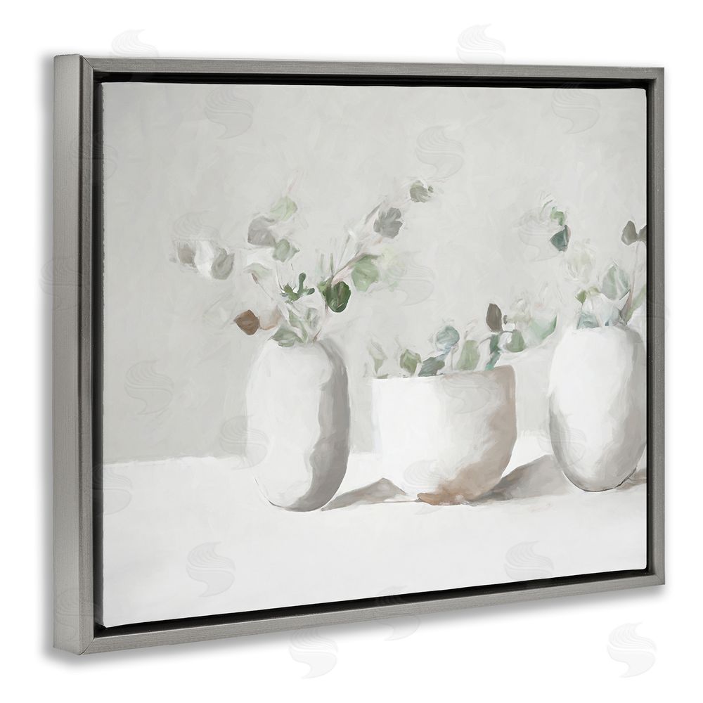 Ramona Murdock Subtle White Eucalyptus Grey Floating Frame Canvas Wall Art Print