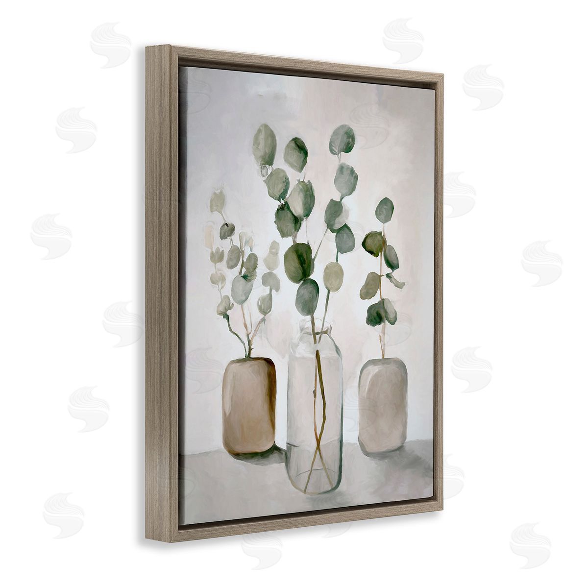 Eucalyptus Still Life Brown Floating Frame Canvas Wall Art, Home Decor by Ramona Murdock