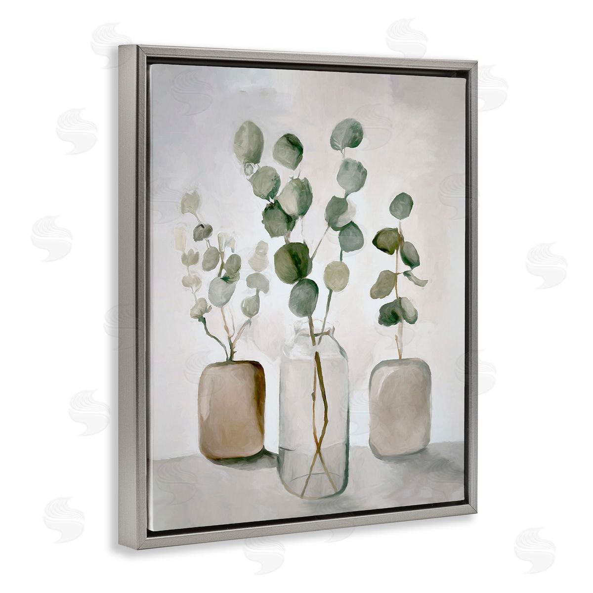 Eucalyptus Still Life Grey Floating Frame Canvas Wall Art, Home Decor by Ramona Murdock