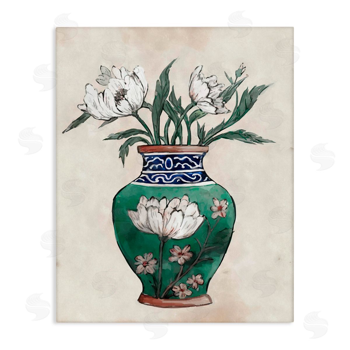 Floral Oriental Vase Canvas Wall Art, Home Decor by Ziwei Li