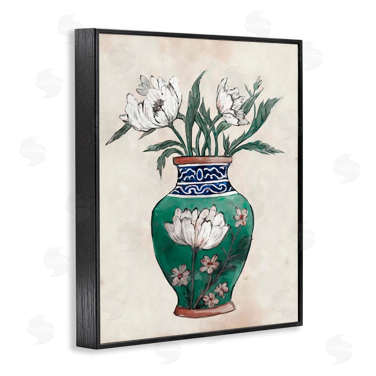 Floral Oriental Vase Black Frame Print Wall Art, Home Decor by Ziwei Li