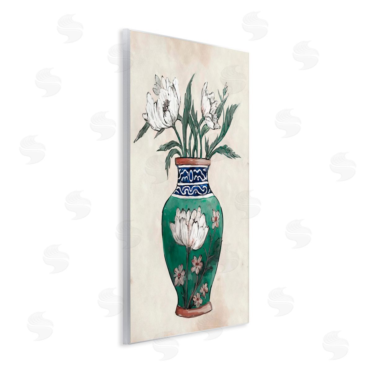 Floral Oriental Vase Wood Plaque Wall Art, Home Decor by Ziwei Li