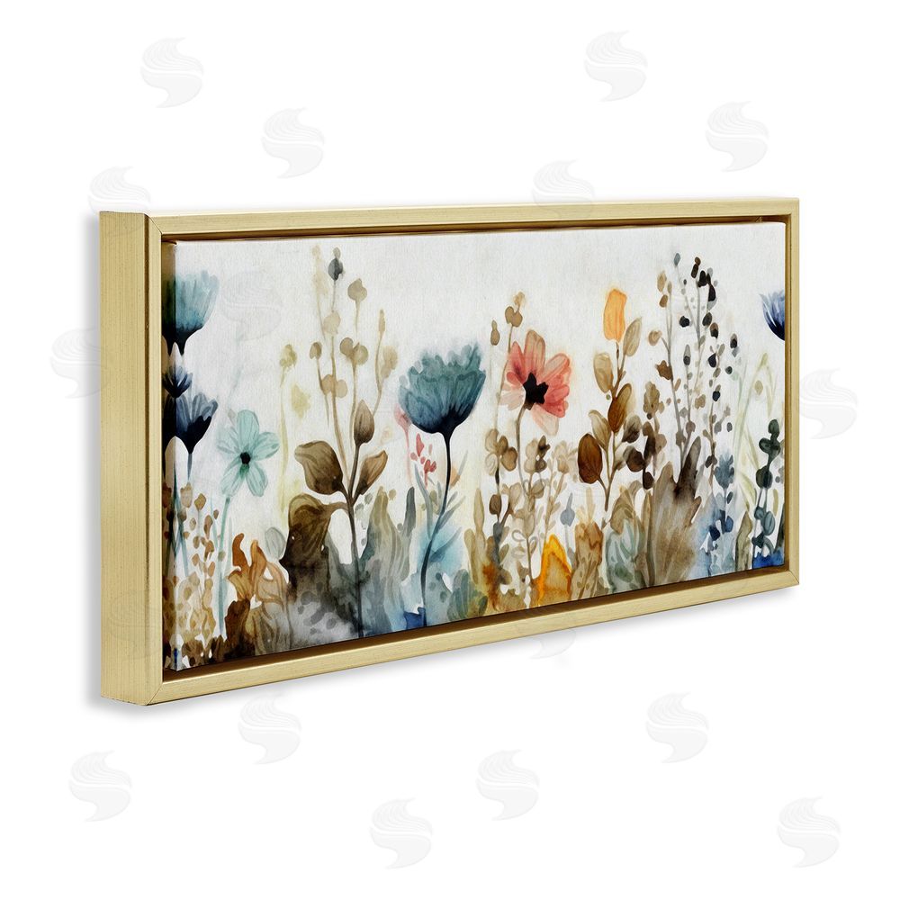 Ziwei Li Earth Tones Garden Blooms Gold Floating Frame Canvas Wall Art Print