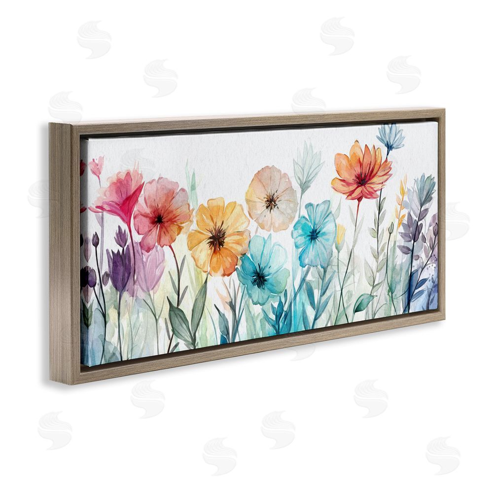 Ziwei Li Rainbow Hued Blossoms Brown Floating Frame Canvas Wall Art Print