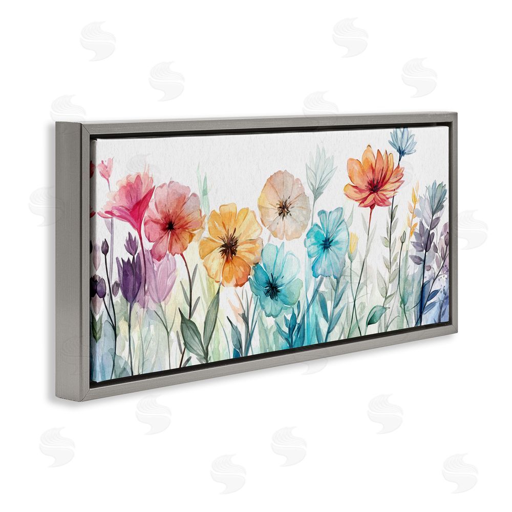 Ziwei Li Rainbow Hued Blossoms Grey Floating Frame Canvas Wall Art Print