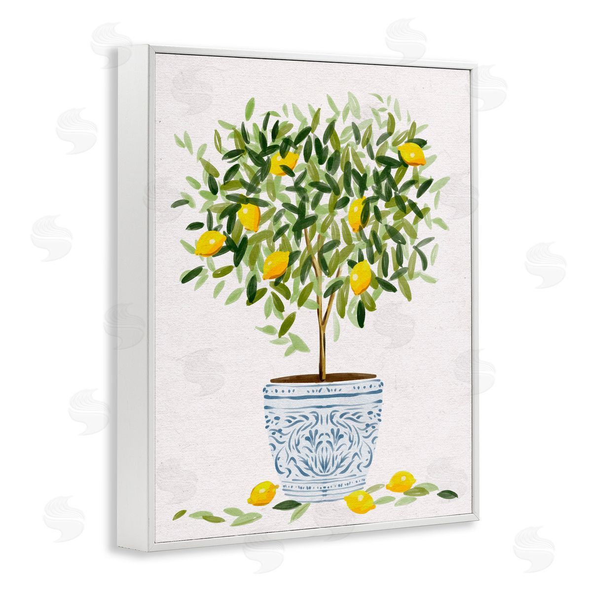 Lemon Tree Detailed Planter White Frame Print Wall Art, Home Decor by Ziwei Li