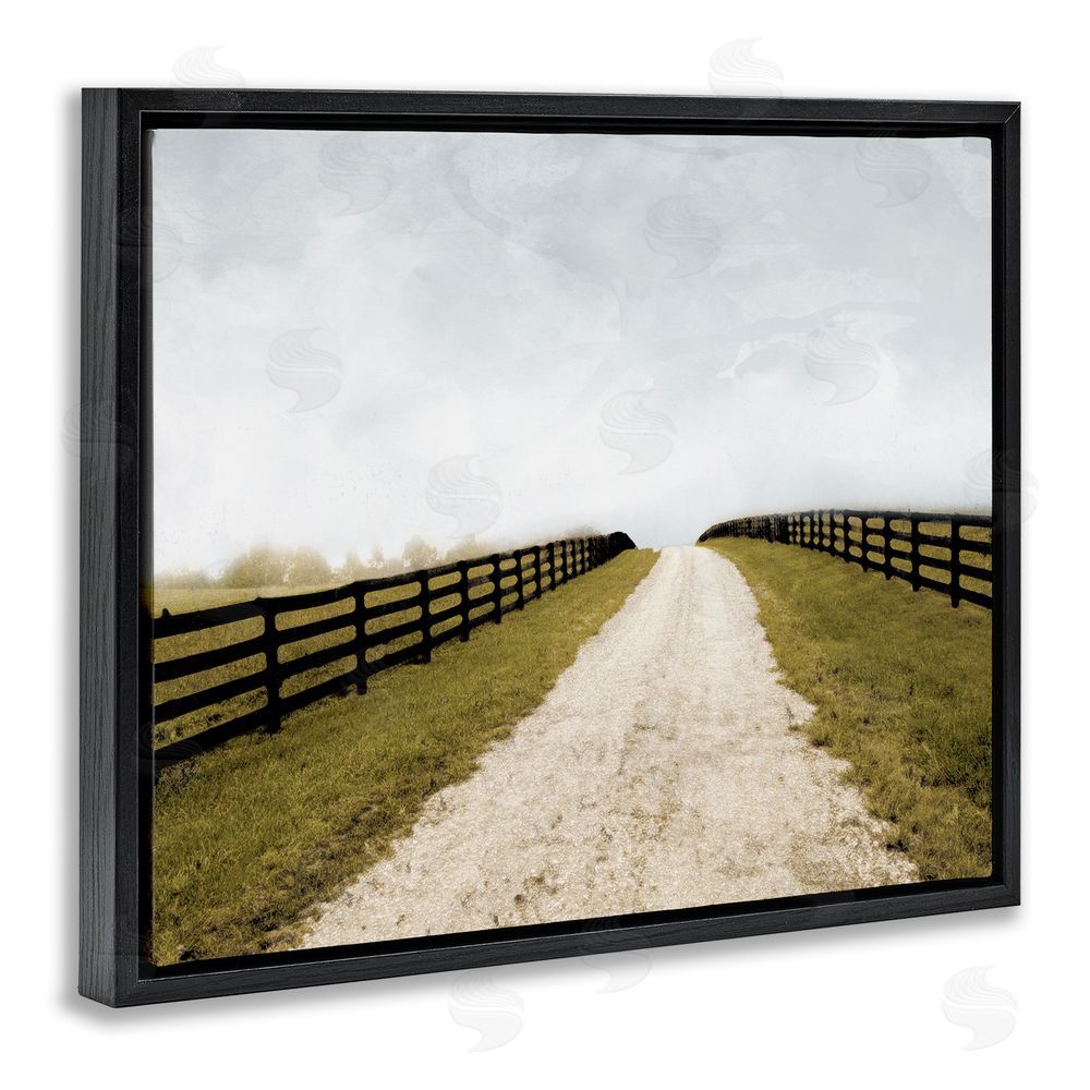 Ynon Mabat Farmland Path with Fence Black Floating Frame Canvas Wall Art Print