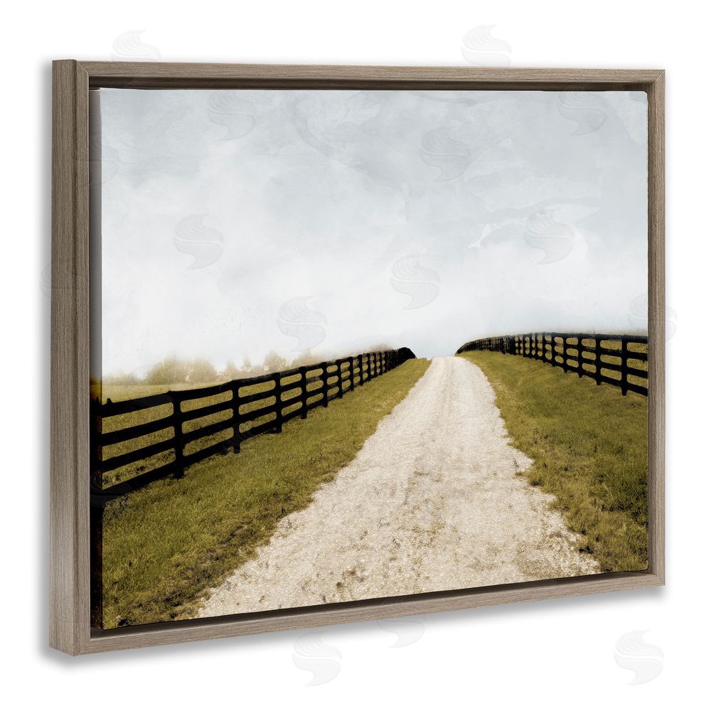 Ynon Mabat Farmland Path with Fence Brown Floating Frame Canvas Wall Art Print
