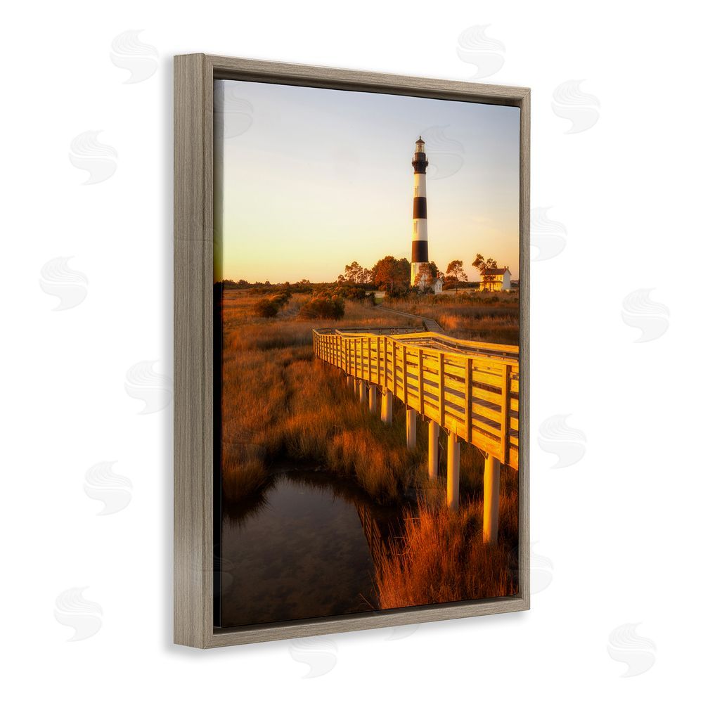 Danny Head Bridge to Lighthouse Brown Floating Frame Canvas Wall Art Print
