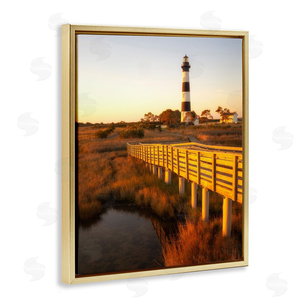 Danny Head Bridge to Lighthouse Gold Floating Frame Canvas Wall Art Print