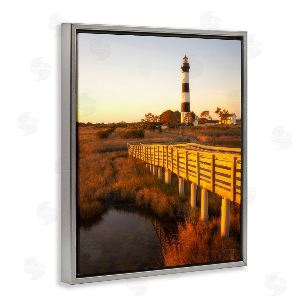 Danny Head Bridge to Lighthouse Grey Floating Frame Canvas Wall Art Print