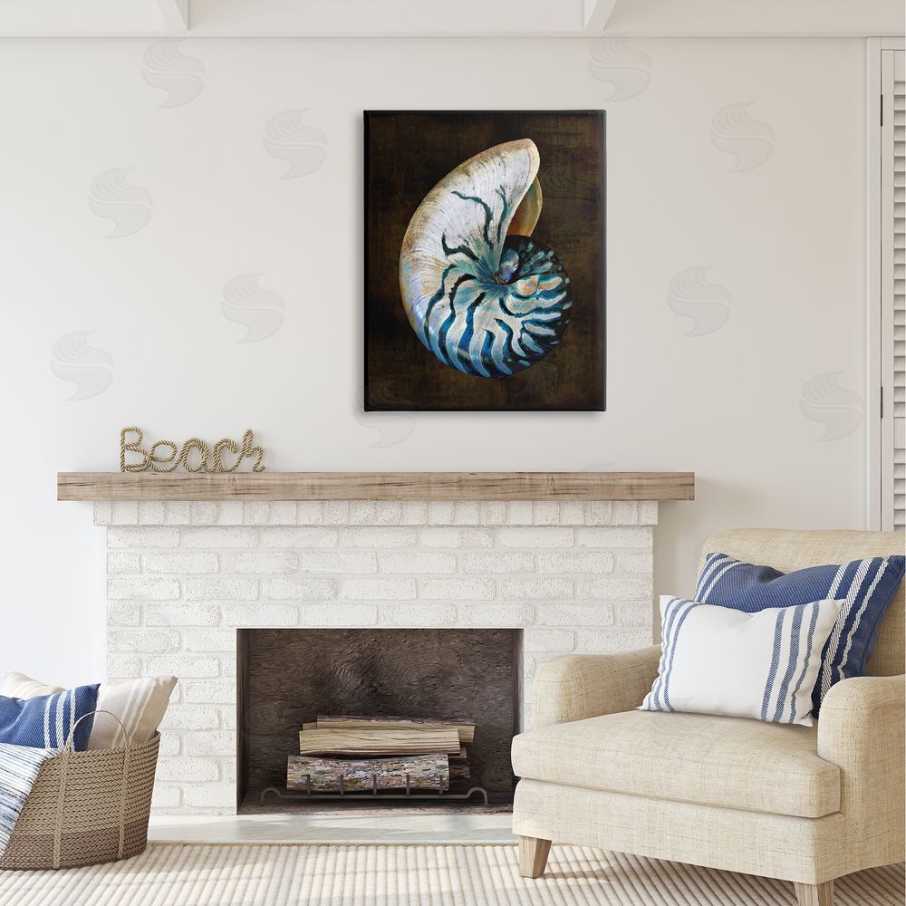 Caroline Kelly Dark Nautilus Shell Canvas Wall Art Print in Room