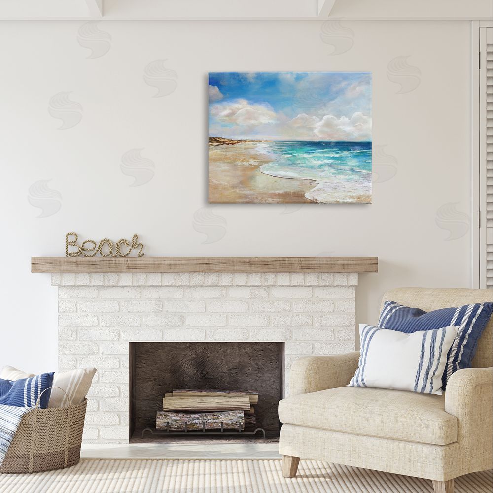 Carson Lyons Abstract Beach Shore Scene Canvas Wall Art Print in Room