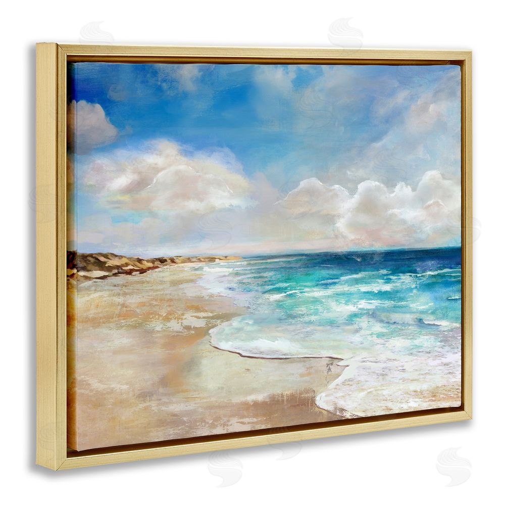 Carson Lyons Abstract Beach Shore Scene Gold Floating Frame Canvas Wall Art Print
