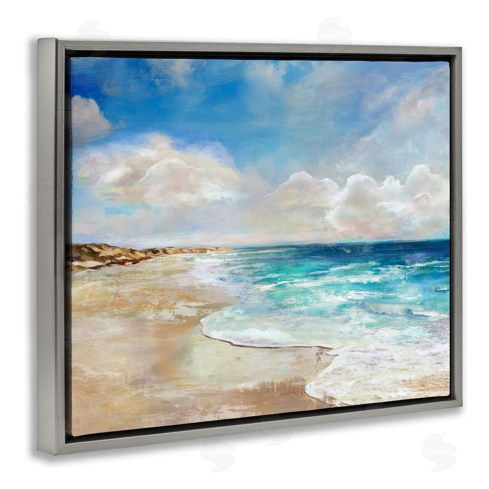 Carson Lyons Abstract Beach Shore Scene Grey Floating Frame Canvas Wall Art Print