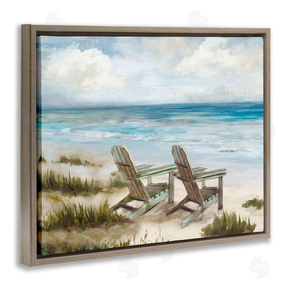 Carson Lyons View For Two Beach Chairs Brown Floating Frame Canvas Wall Art Print