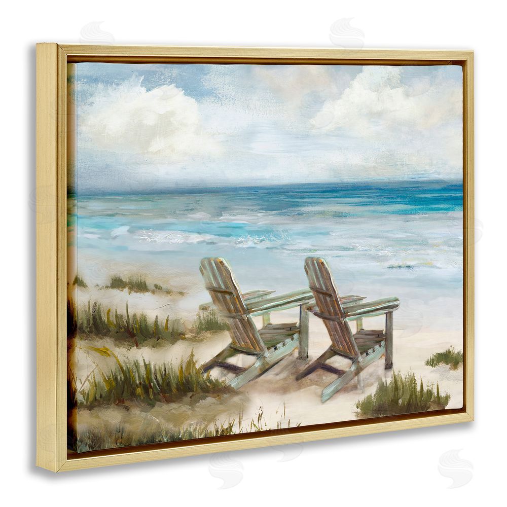 Carson Lyons View For Two Beach Chairs Gold Floating Frame Canvas Wall Art Print