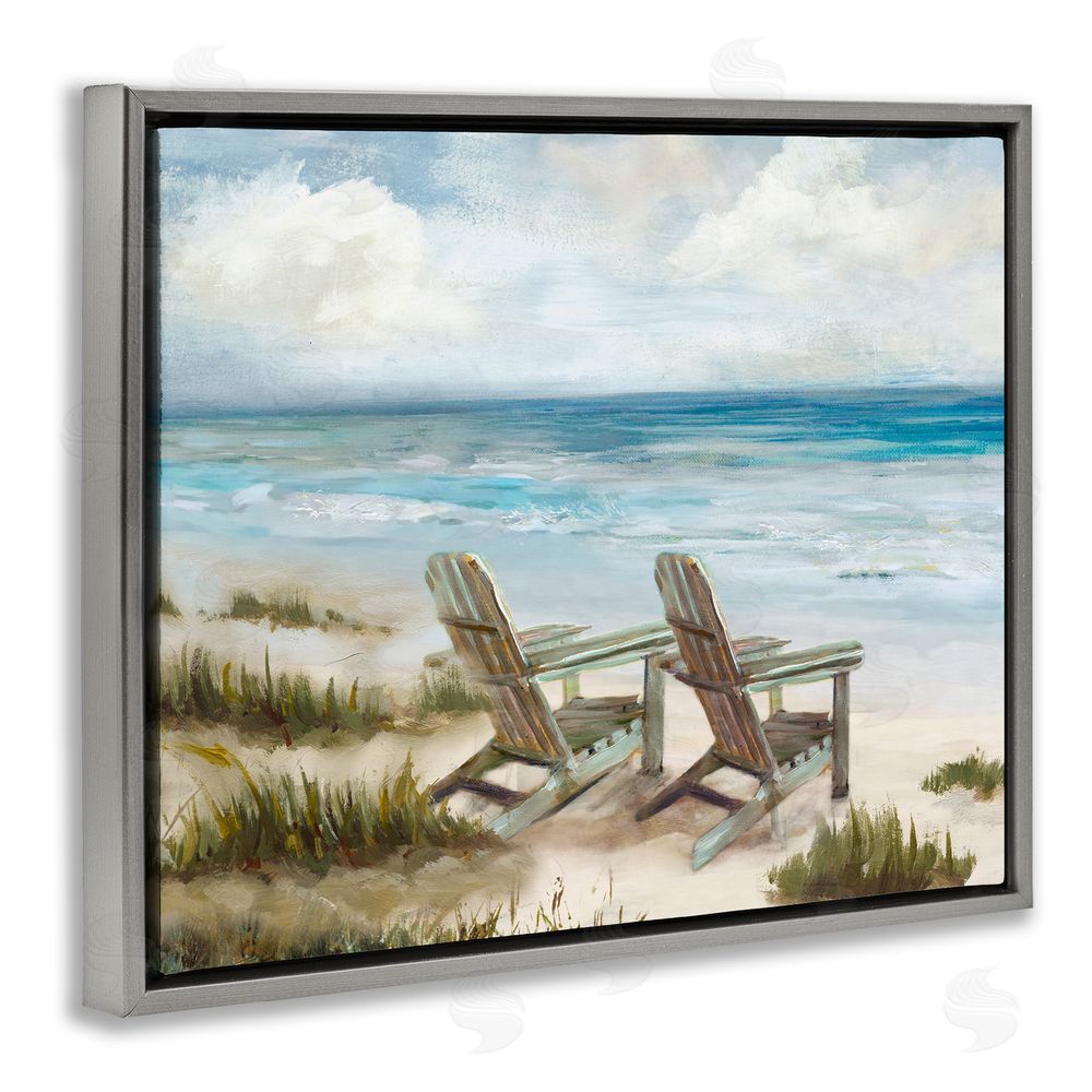 Carson Lyons View For Two Beach Chairs Grey Floating Frame Canvas Wall Art Print