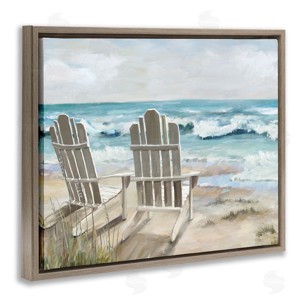 Carson Lyons Serene Beach Scene Brown Floating Frame Canvas Wall Art Print