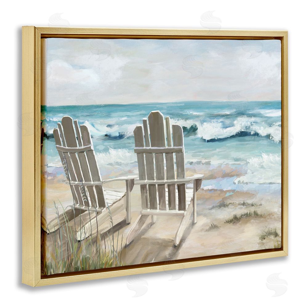 Carson Lyons Serene Beach Scene Gold Floating Frame Canvas Wall Art Print