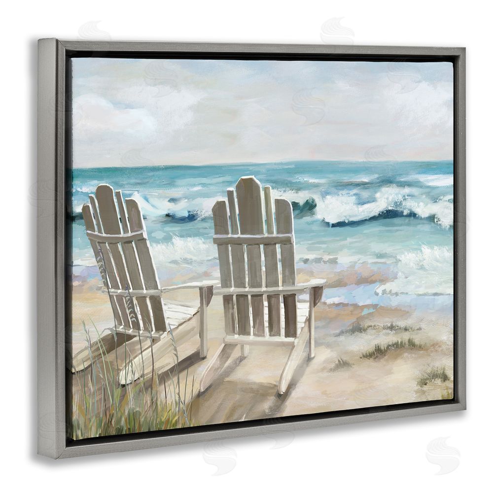 Carson Lyons Serene Beach Scene Grey Floating Frame Canvas Wall Art Print