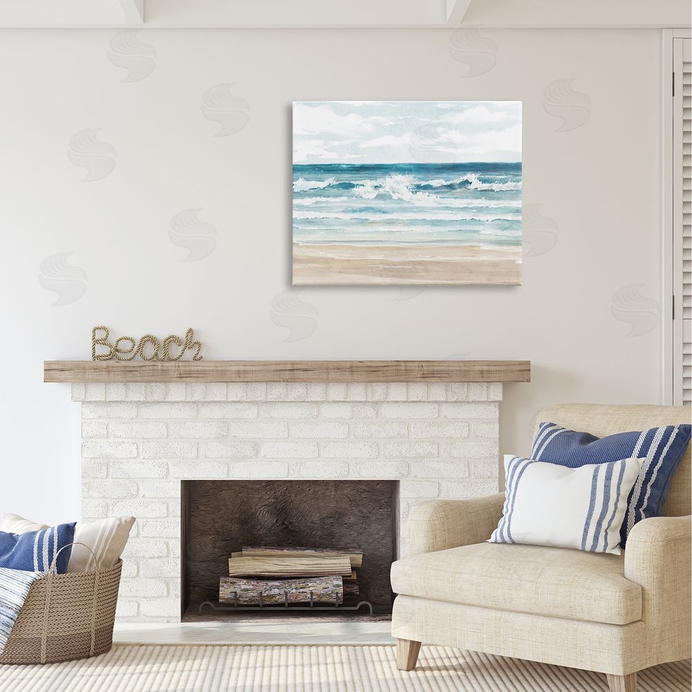 Carson Lyons On The Shore Beach Waves Canvas Wall Art Print in Room