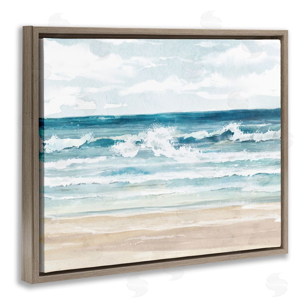 Carson Lyons On The Shore Beach Waves Brown Floating Frame Canvas Wall Art Print