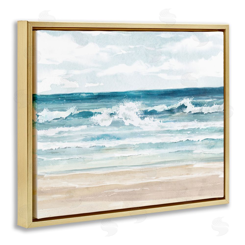 Carson Lyons On The Shore Beach Waves Gold Floating Frame Canvas Wall Art Print