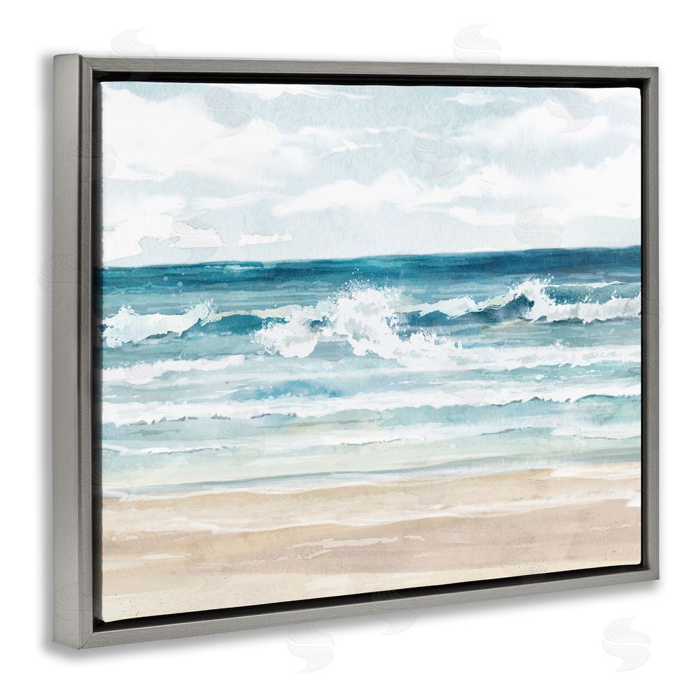 Carson Lyons On The Shore Beach Waves Grey Floating Frame Canvas Wall Art Print
