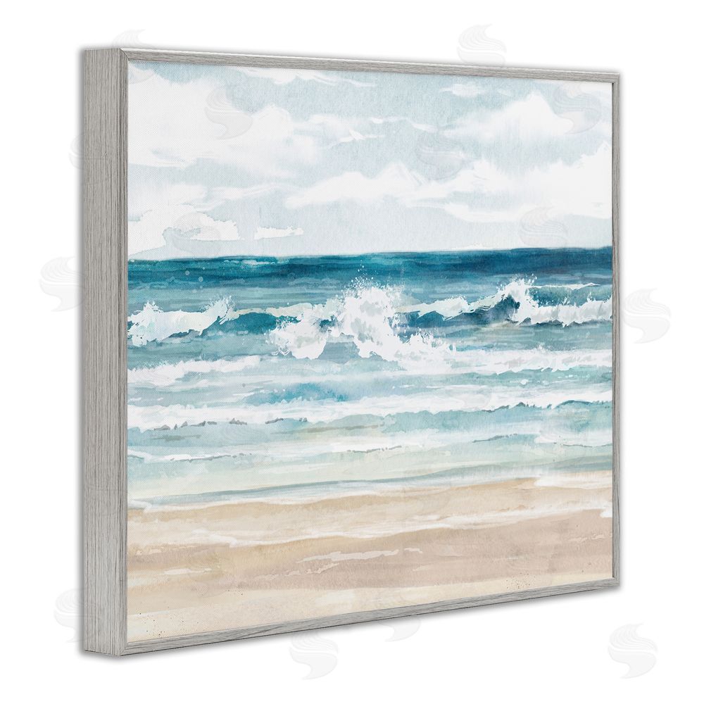 Carson Lyons On The Shore Beach Waves Gray Framed Giclee Wall Art Print