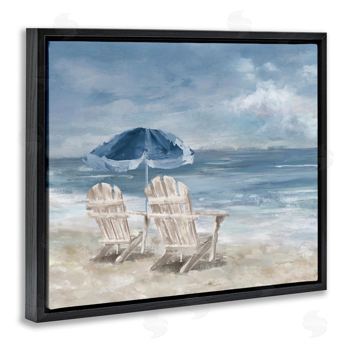 Serene Beach Chairs Black Floating Frame Canvas Wall Art, Home Decor by Carson Lyons