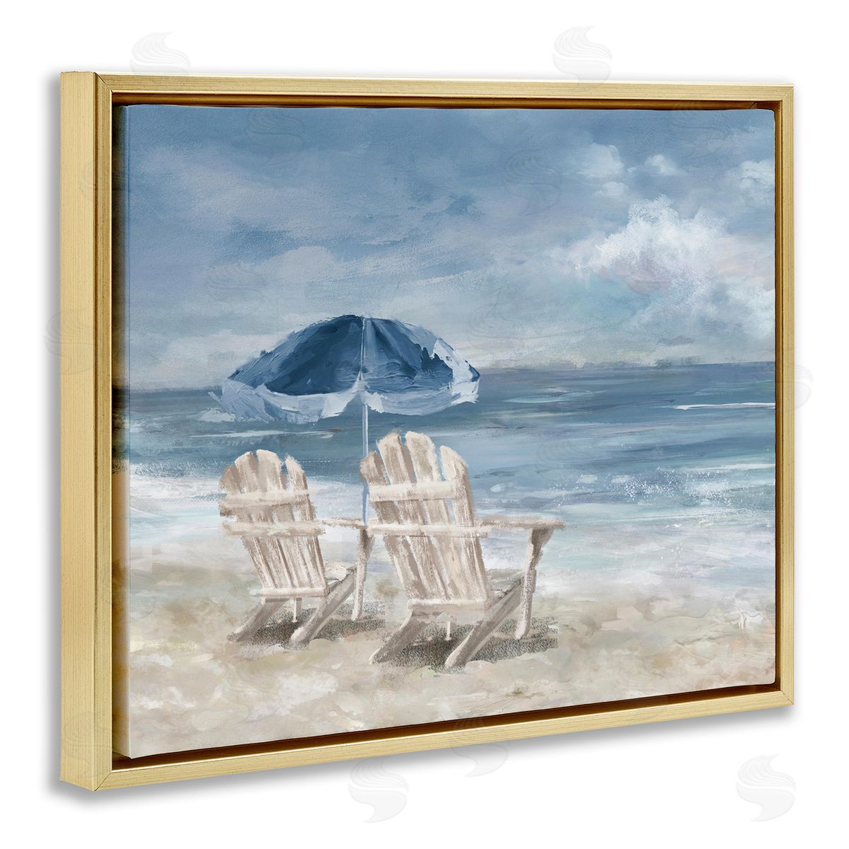 Serene Beach Chairs Gold Floating Frame Canvas Wall Art, Home Decor by Carson Lyons