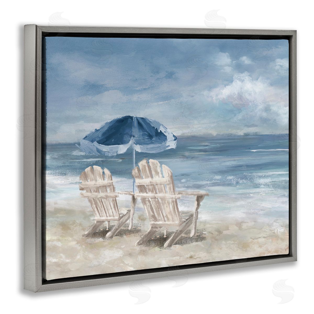 Serene Beach Chairs Grey Floating Frame Canvas Wall Art, Home Decor by Carson Lyons