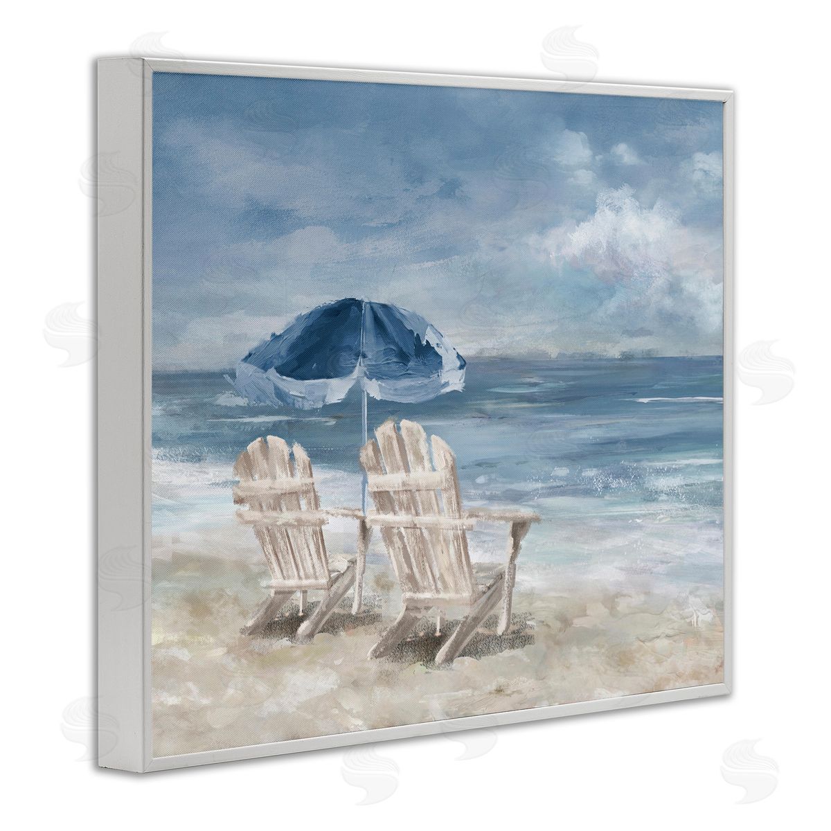 Serene Beach Chairs White Frame Print Wall Art, Home Decor by Carson Lyons