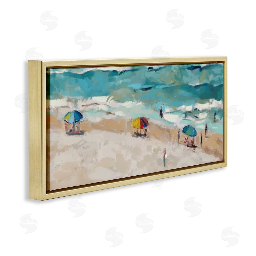 Ziwei Li Summer Beachgoers on Shore Gold Floating Frame Canvas Wall Art Print