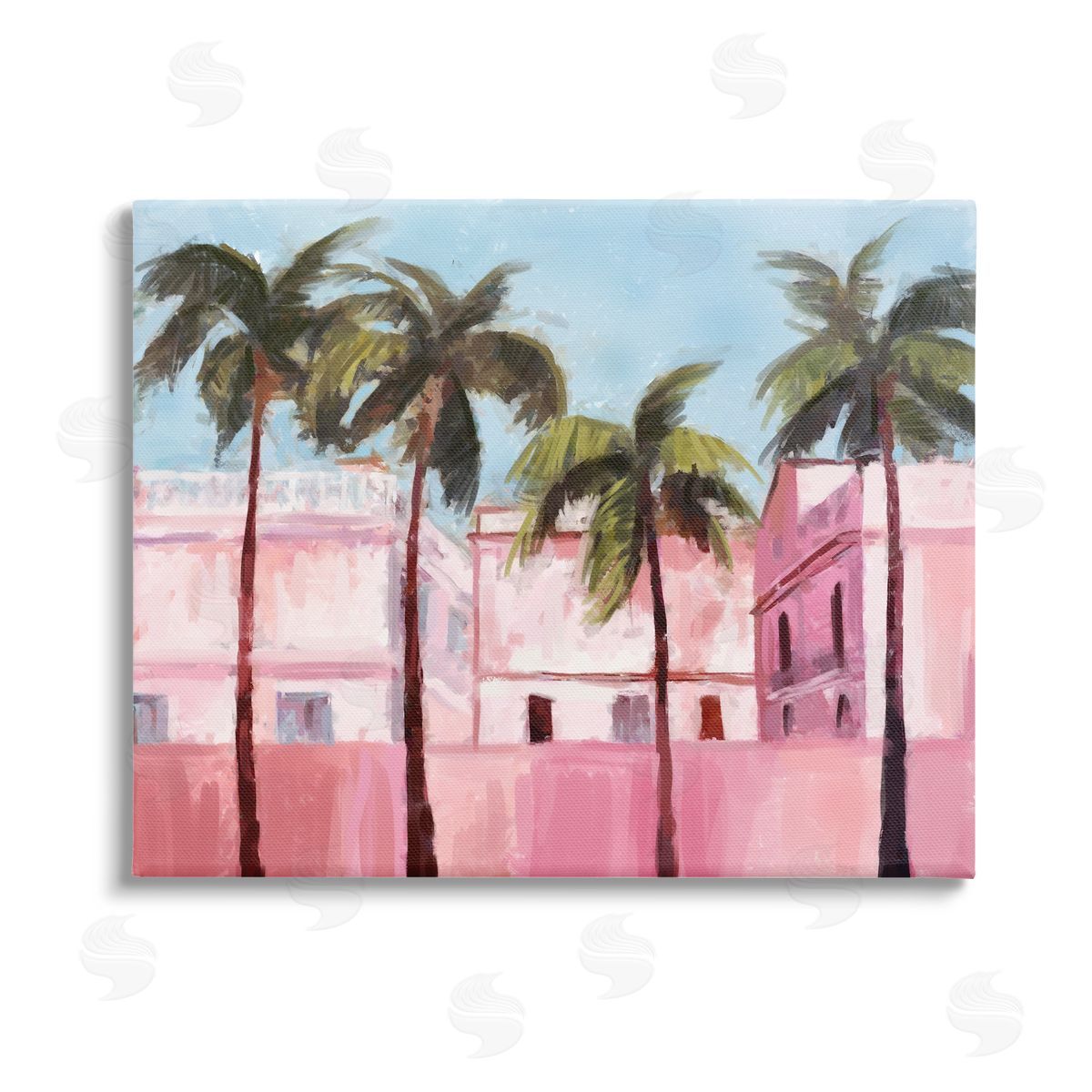 Ziwei Li Tropical Pink Buildings Stretched Canvas Wall Art Print
