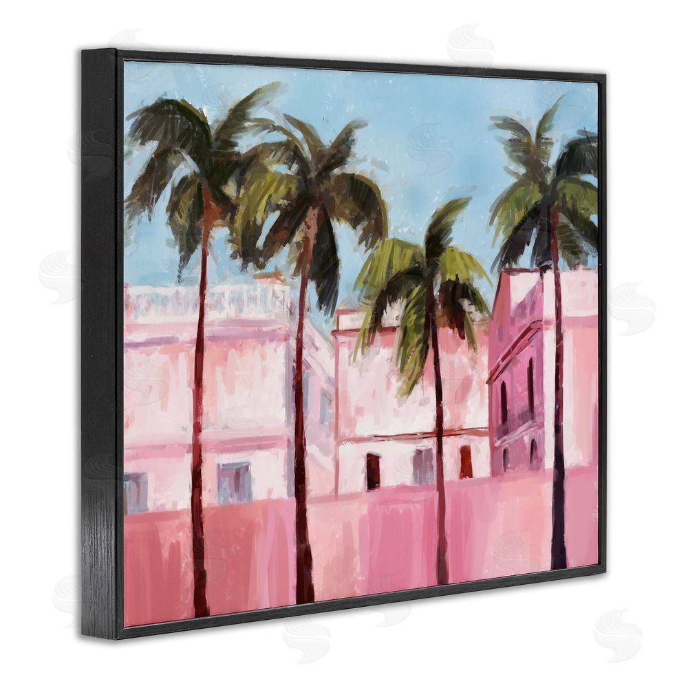 Ziwei Li Tropical Pink Buildings Black Framed Giclee Wall Art Print