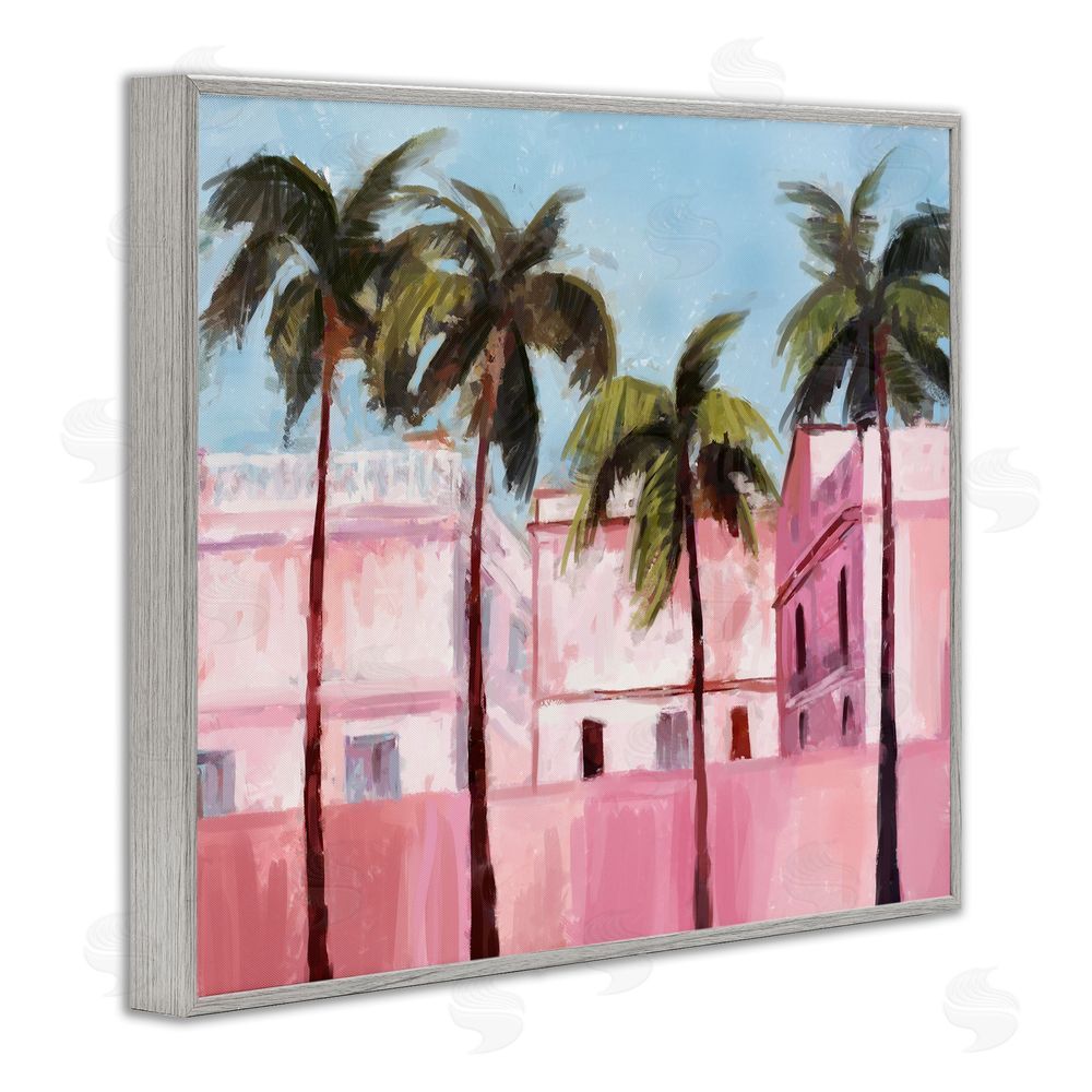 Ziwei Li Tropical Pink Buildings Gray Framed Giclee Wall Art Print