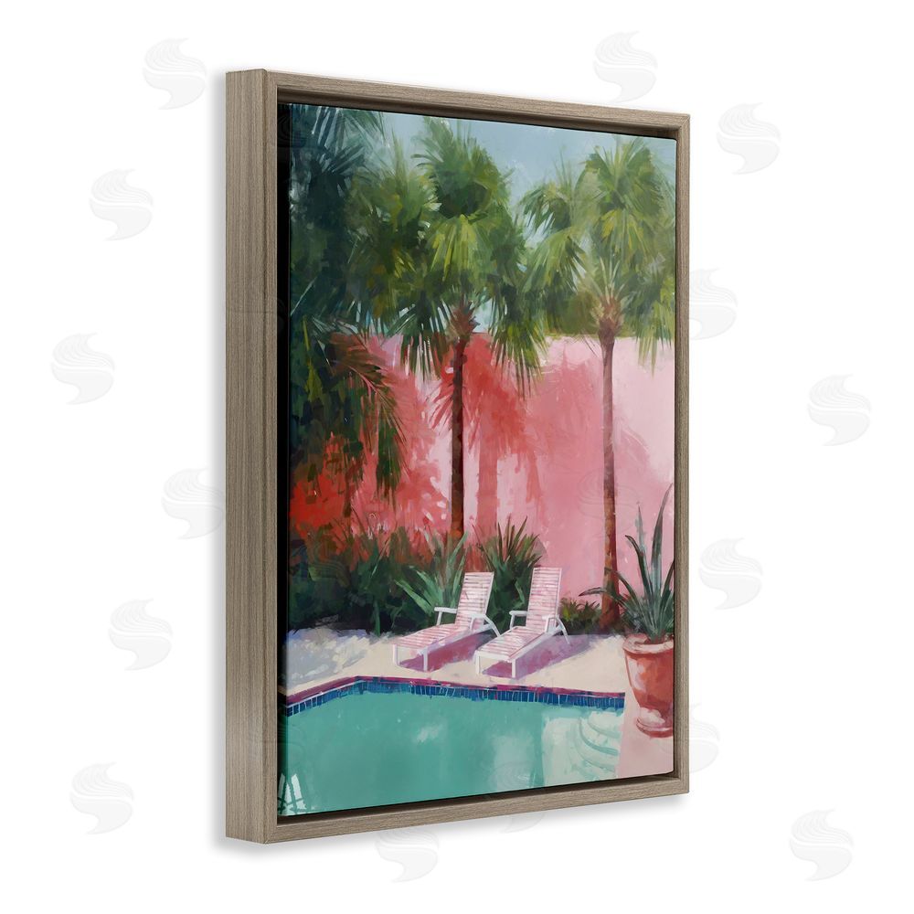Ziwei Li Tropical Summer Pool Brown Floating Frame Canvas Wall Art Print