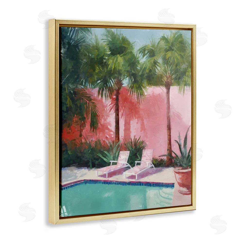 Ziwei Li Tropical Summer Pool Gold Floating Frame Canvas Wall Art Print