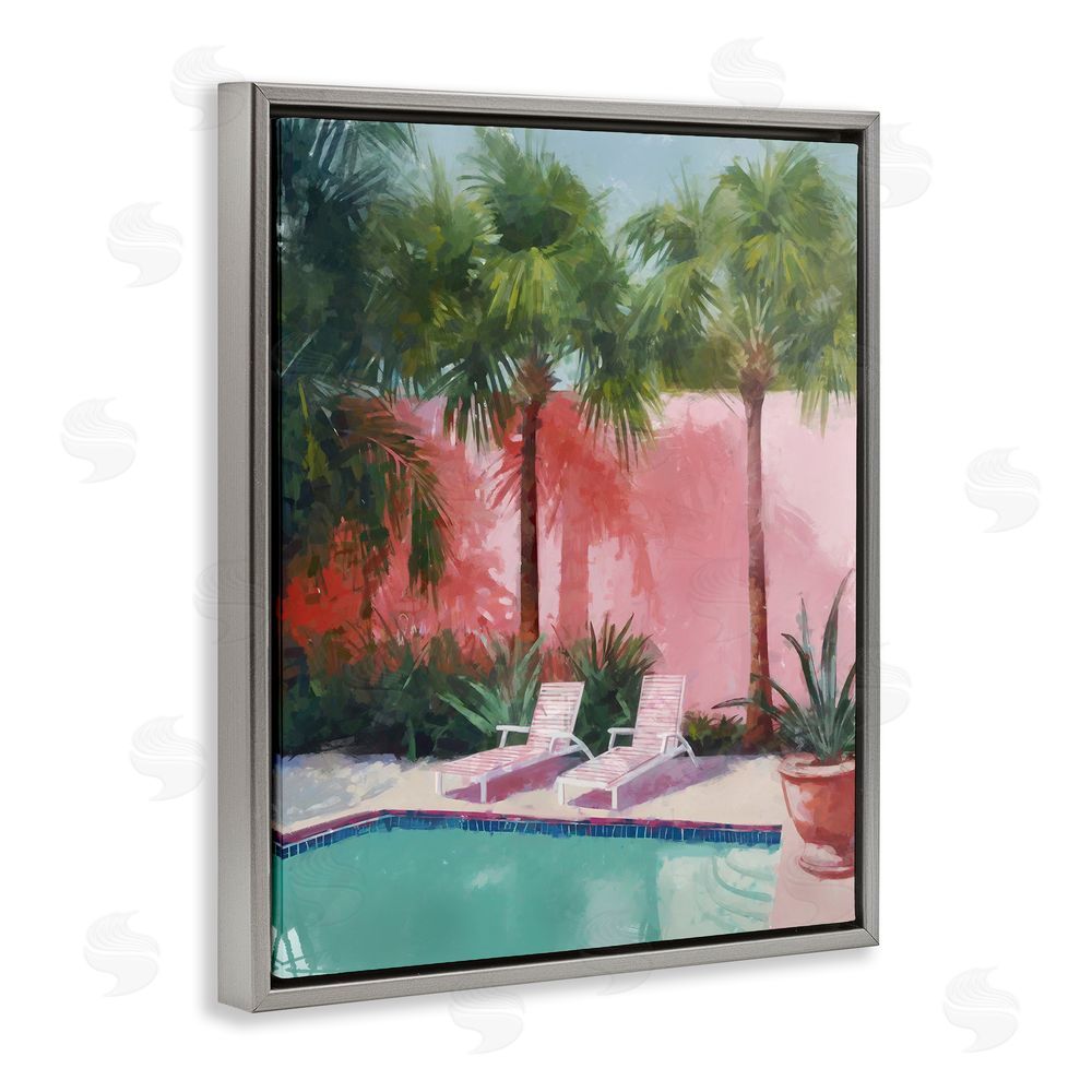 Ziwei Li Tropical Summer Pool Grey Floating Frame Canvas Wall Art Print