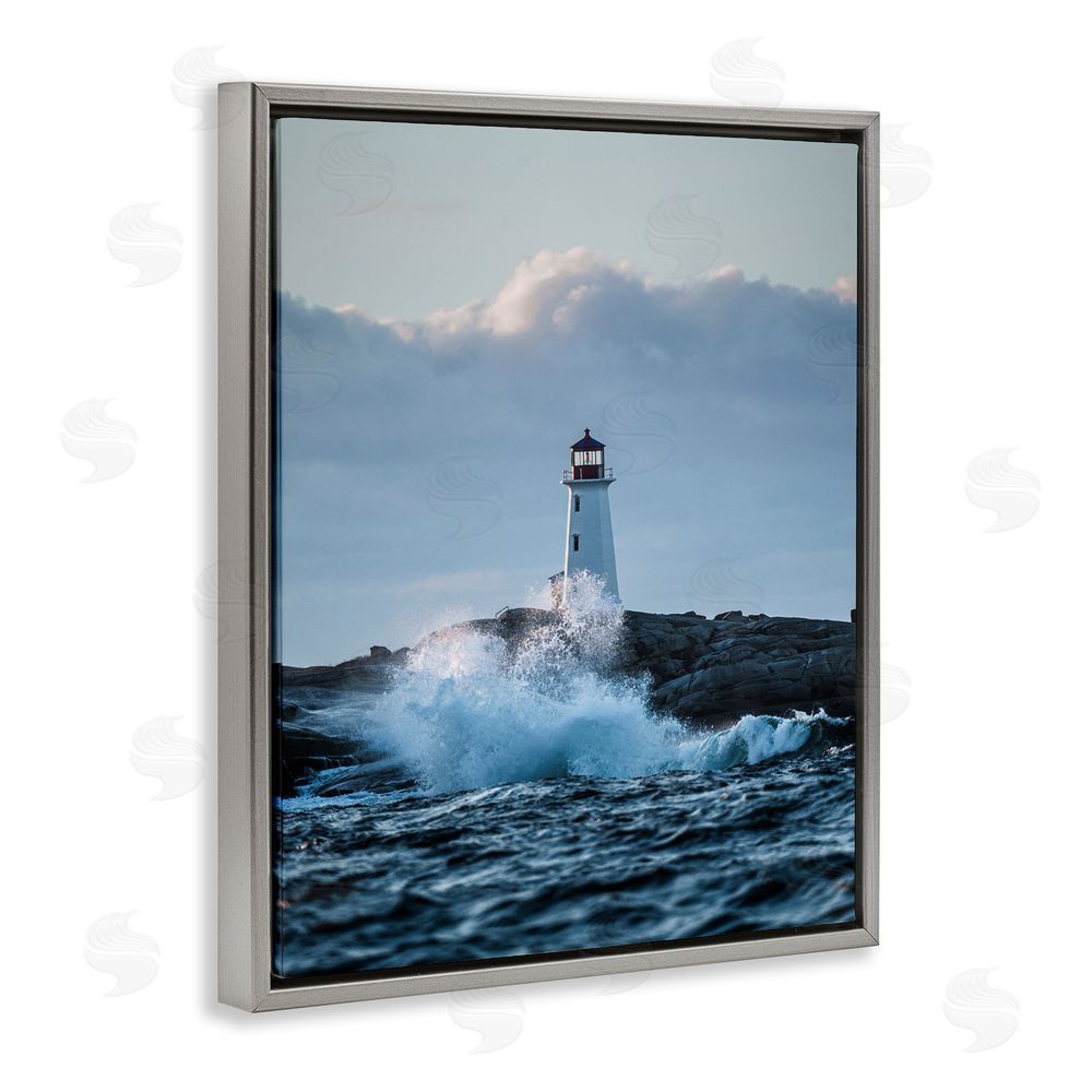 Jared Kreiss Rough Sea Waves Photography Grey Floating Frame Canvas Wall Art Print