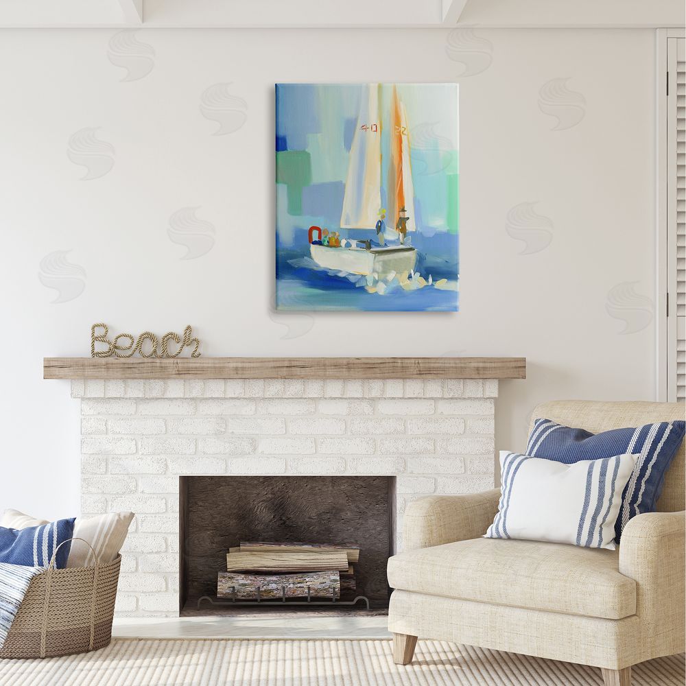 Jenny Westenhofer Abstract Sailboat Waves Canvas Wall Art Print in Room
