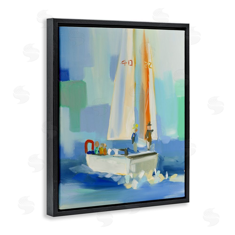 Jenny Westenhofer Abstract Sailboat Waves Black Floating Frame Canvas Wall Art Print
