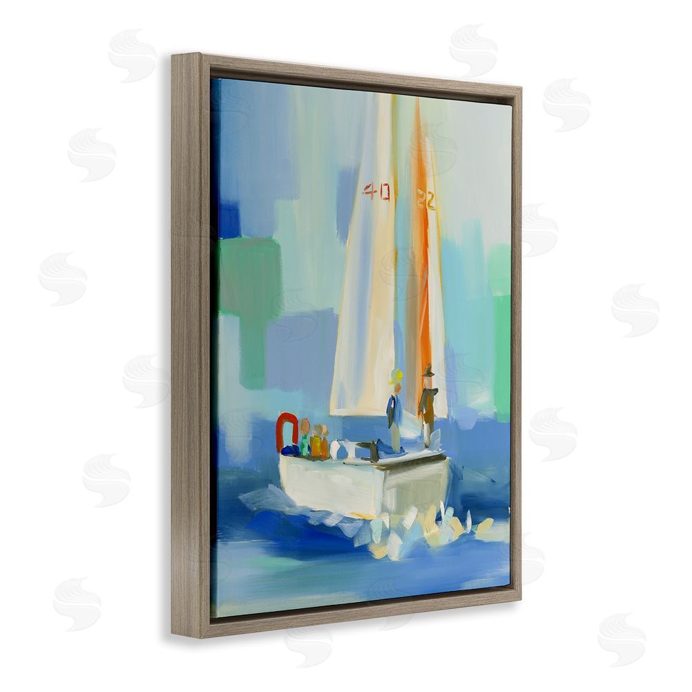 Jenny Westenhofer Abstract Sailboat Waves Brown Floating Frame Canvas Wall Art Print