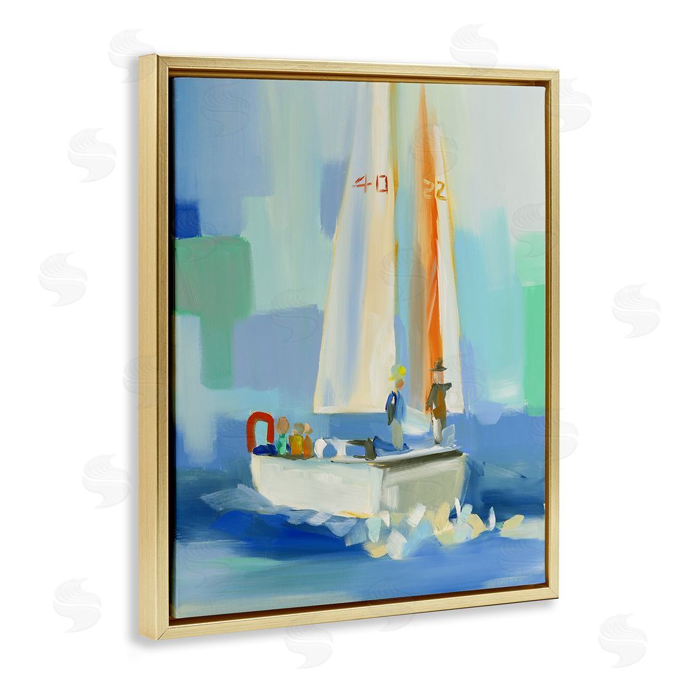 Jenny Westenhofer Abstract Sailboat Waves Gold Floating Frame Canvas Wall Art Print