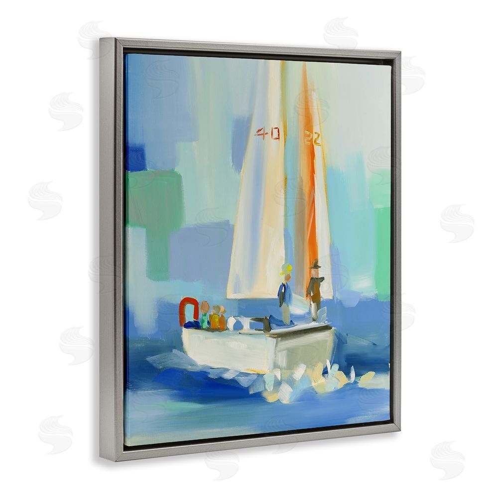 Jenny Westenhofer Abstract Sailboat Waves Grey Floating Frame Canvas Wall Art Print