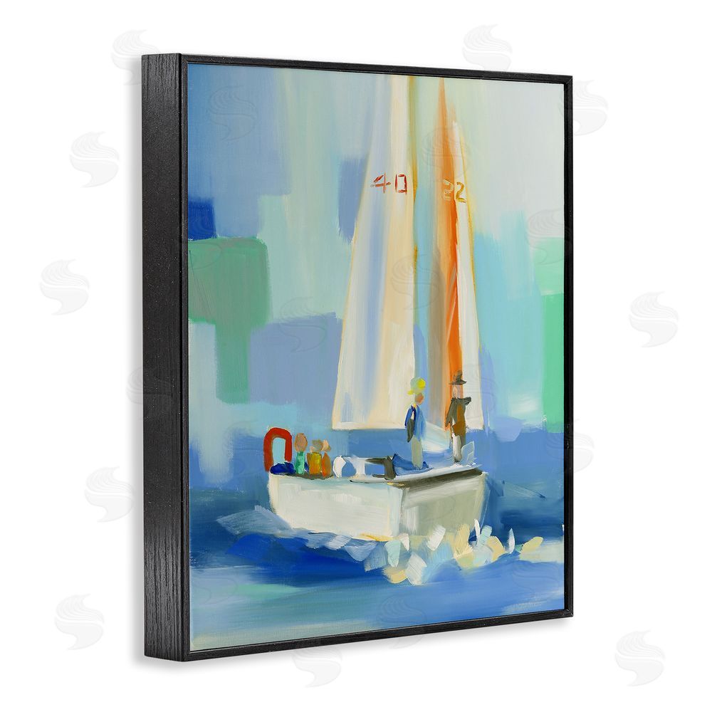 Jenny Westenhofer Abstract Sailboat Waves Black Framed Giclee Wall Art Print