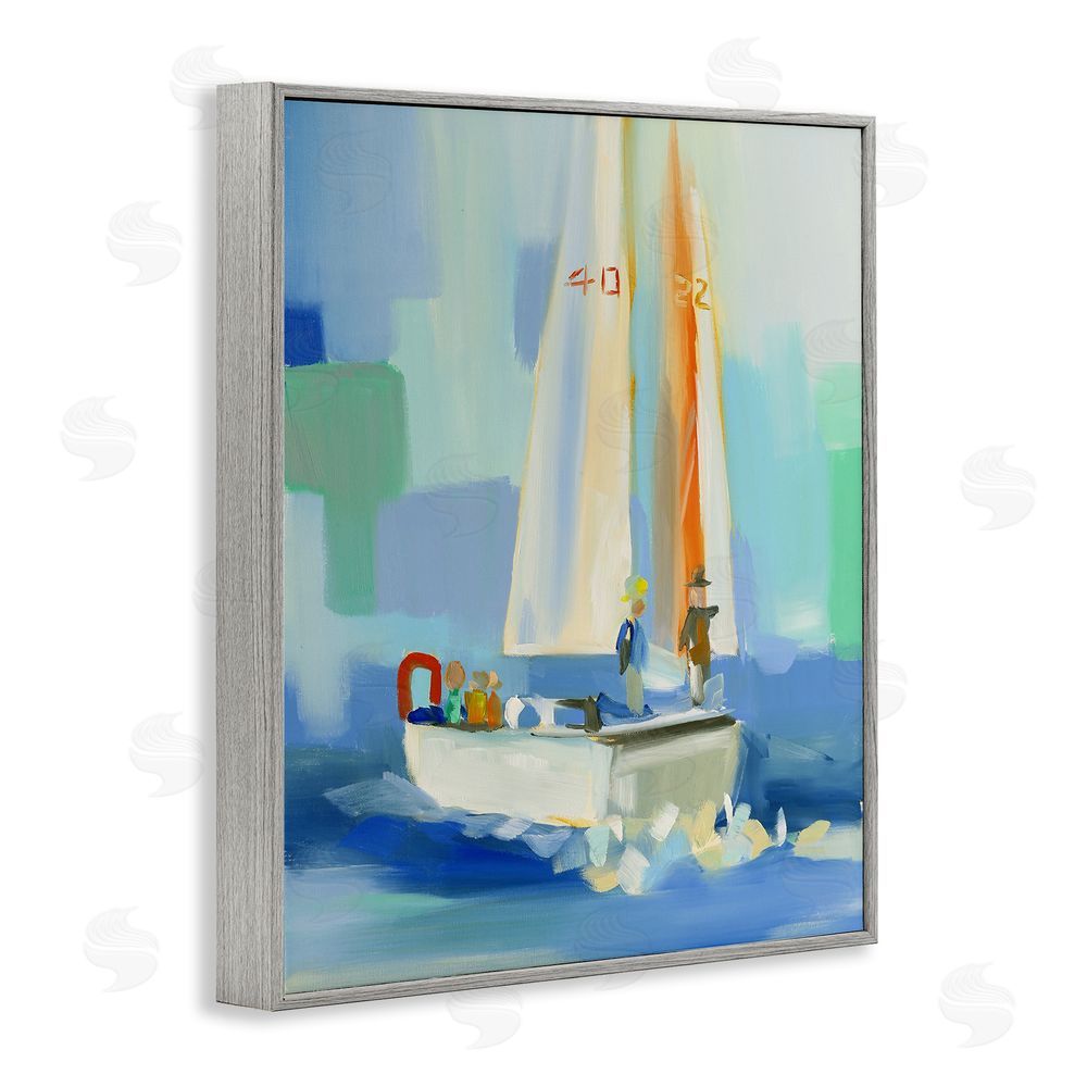 Jenny Westenhofer Abstract Sailboat Waves Gray Framed Giclee Wall Art Print