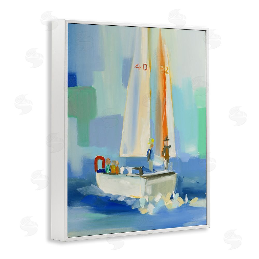 Jenny Westenhofer Abstract Sailboat Waves White Framed Giclee Wall Art Print